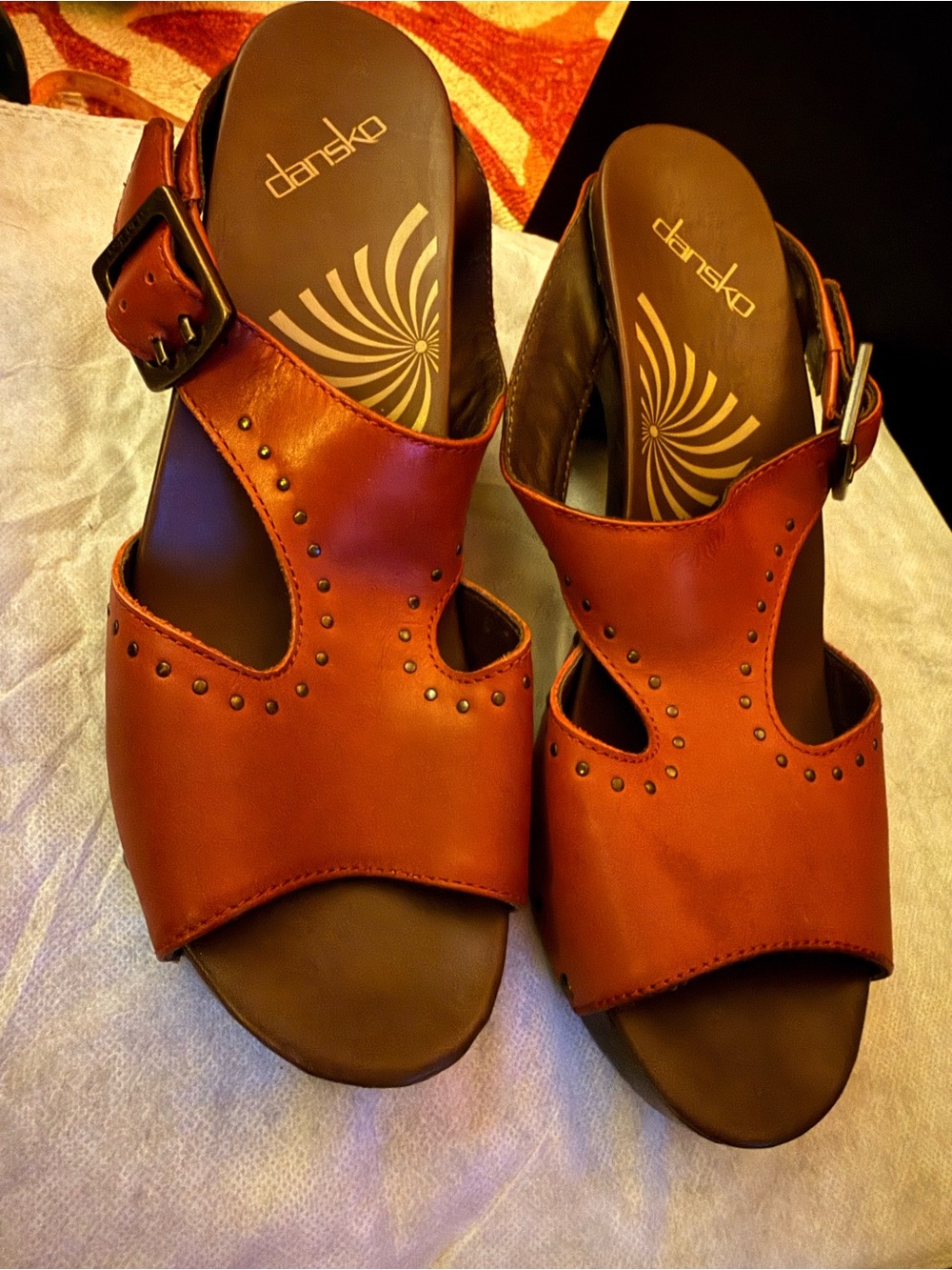 Dansko Ripley Open-Toe Leather Sandal in Brick Red
